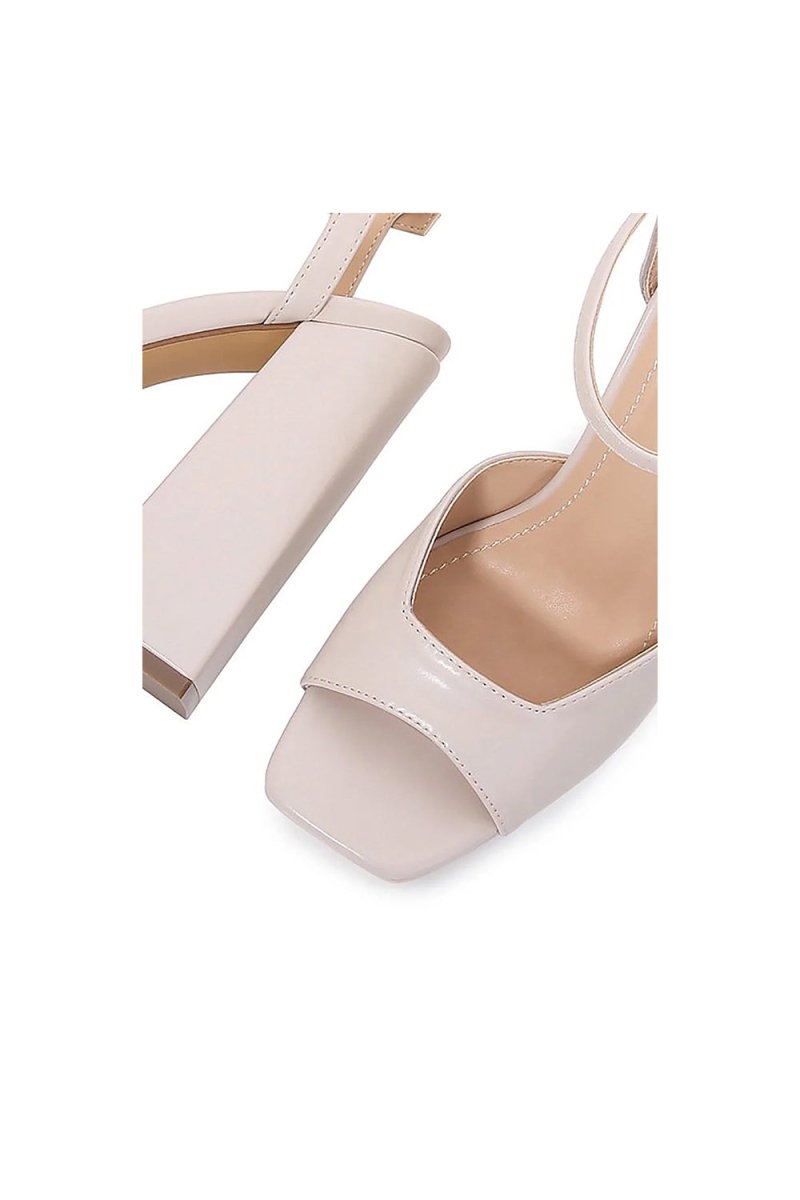 Ivory Chunky Heeled Ankle Strap Platform Sandal - KissProm