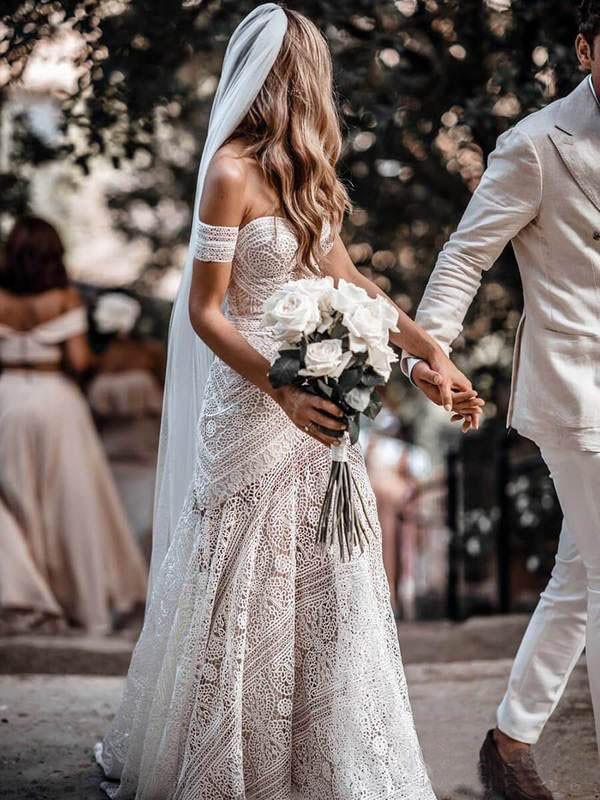 Boho sheath wedding dress best sale