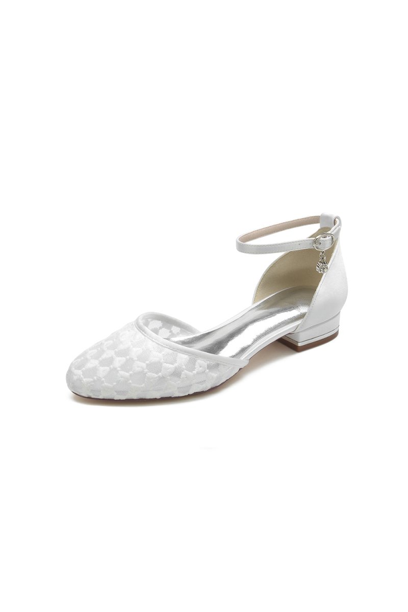 Ivory Lace Flats with Ankle Strap - KissProm