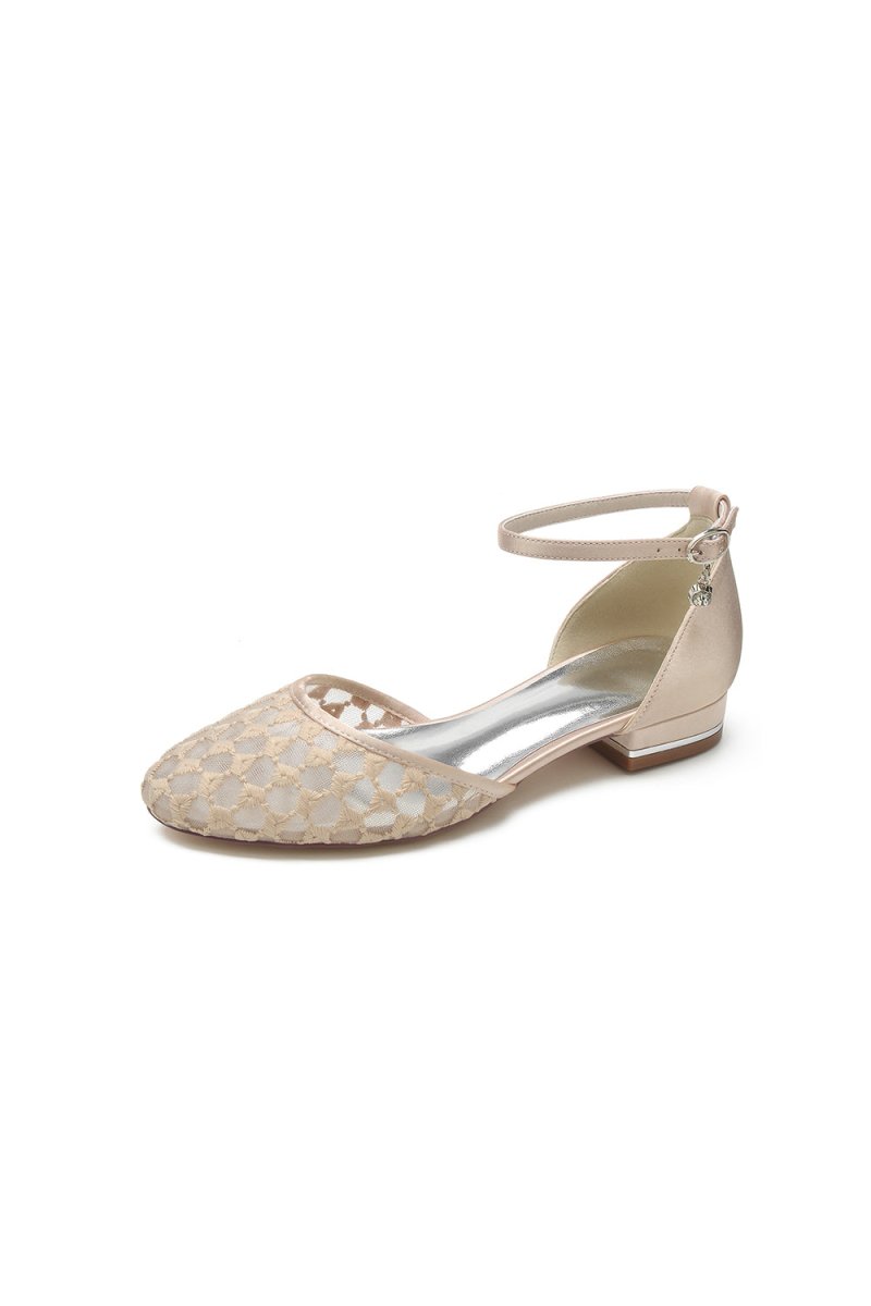 Ivory Lace Flats with Ankle Strap - KissProm