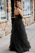 Kaycee | A - Line Coral Tulle Strapless Layered Prom Dress with Appliques - KissProm