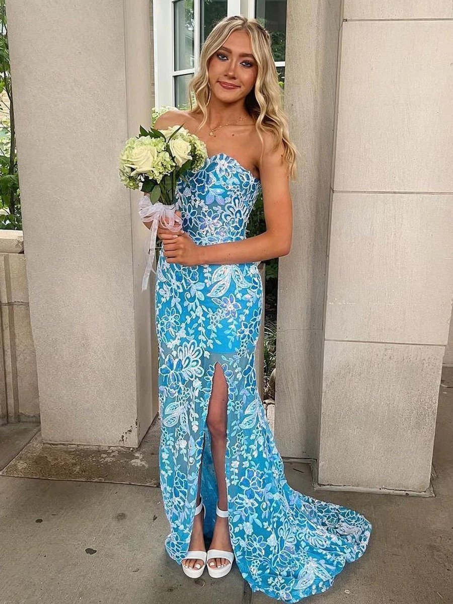 Jalea | Orange Sweetheart Mermaid Lace Long Prom Dresses With Split - KissProm