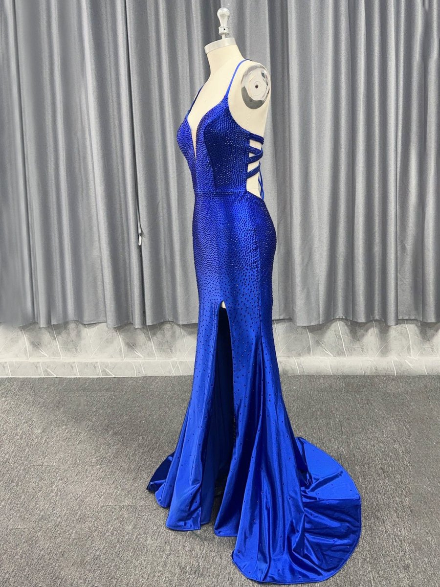 Janiyah |Mermaid V Neck Beaded Jersey Prom Dress with Slit - KissProm