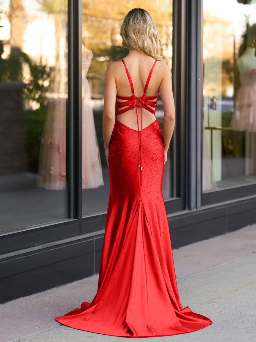 Janiyah |Mermaid V Neck Beaded Jersey Prom Dress with Slit - KissProm