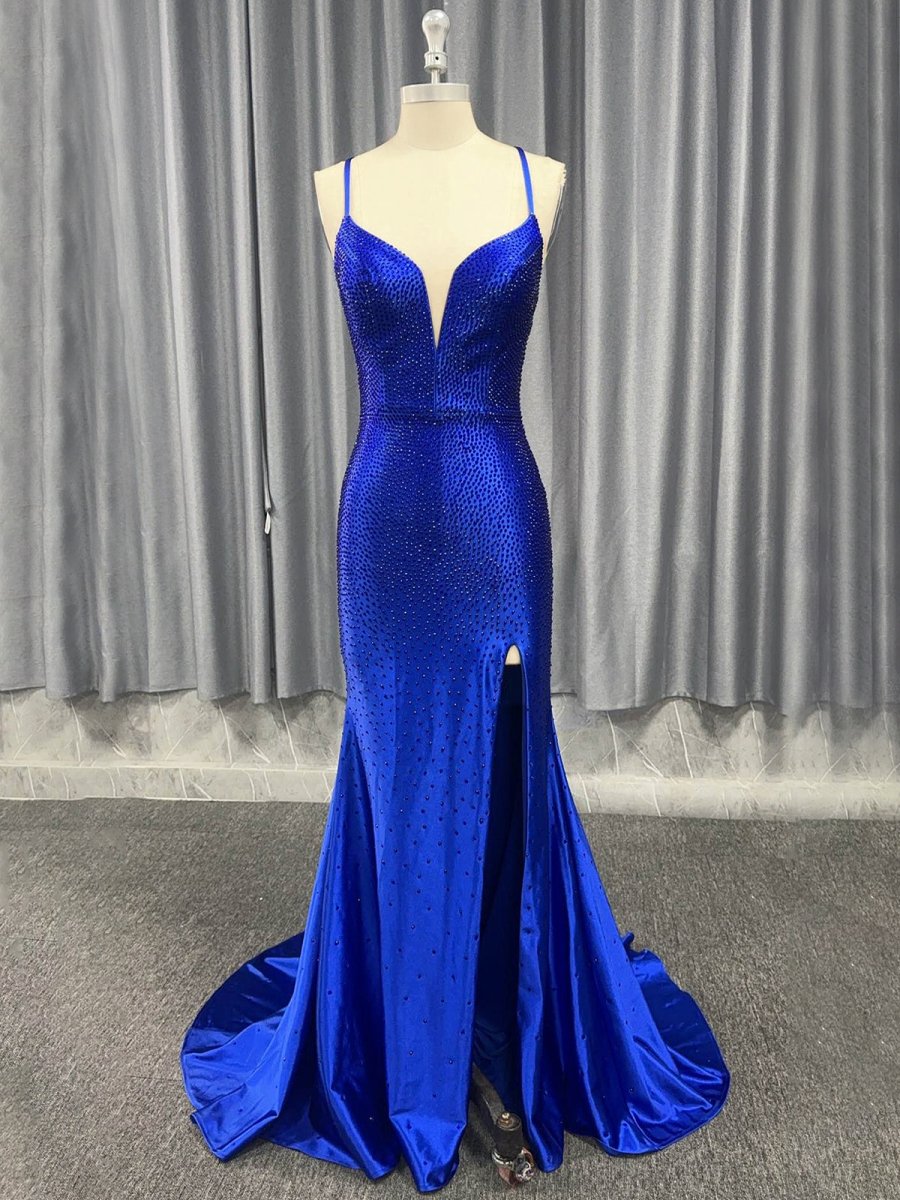 Janiyah |Mermaid V Neck Beaded Jersey Prom Dress with Slit - KissProm