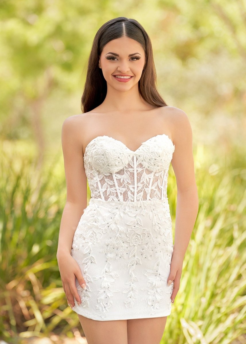 Jasmine | Tight Short Homecoming Dress with Appliques - KissProm