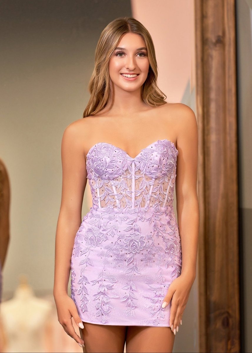 Jasmine | Tight Short Homecoming Dress with Appliques - KissProm