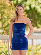 KissProm Bodycon Strapless Velvet Homecoming Dresses | Crafted from luxurious velvet fabric, this sheath-style dress features a vibrant color that's sure to make you stand out.