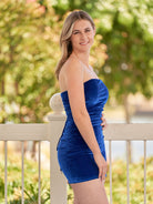 KissProm Bodycon Strapless Velvet Homecoming Dresses | Crafted from luxurious velvet fabric, this sheath-style dress features a vibrant color that's sure to make you stand out.