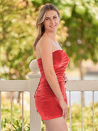 KissProm Bodycon Strapless Velvet Homecoming Dresses | Crafted from luxurious velvet fabric, this sheath-style dress features a vibrant color that's sure to make you stand out.