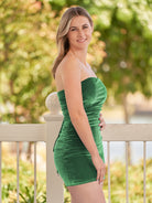 KissProm Bodycon Strapless Velvet Homecoming Dresses | Crafted from luxurious velvet fabric, this sheath-style dress features a vibrant color that's sure to make you stand out.