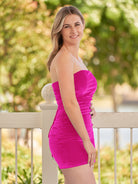 KissProm Bodycon Strapless Velvet Homecoming Dresses | Crafted from luxurious velvet fabric, this sheath-style dress features a vibrant color that's sure to make you stand out.