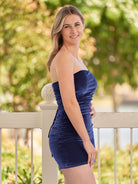 KissProm Bodycon Strapless Velvet Homecoming Dresses | Crafted from luxurious velvet fabric, this sheath-style dress features a vibrant color that's sure to make you stand out.