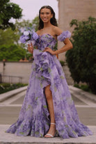 Kay | Strapless A - Line Floral Prom Dress With Detachable Sleeves - KissProm