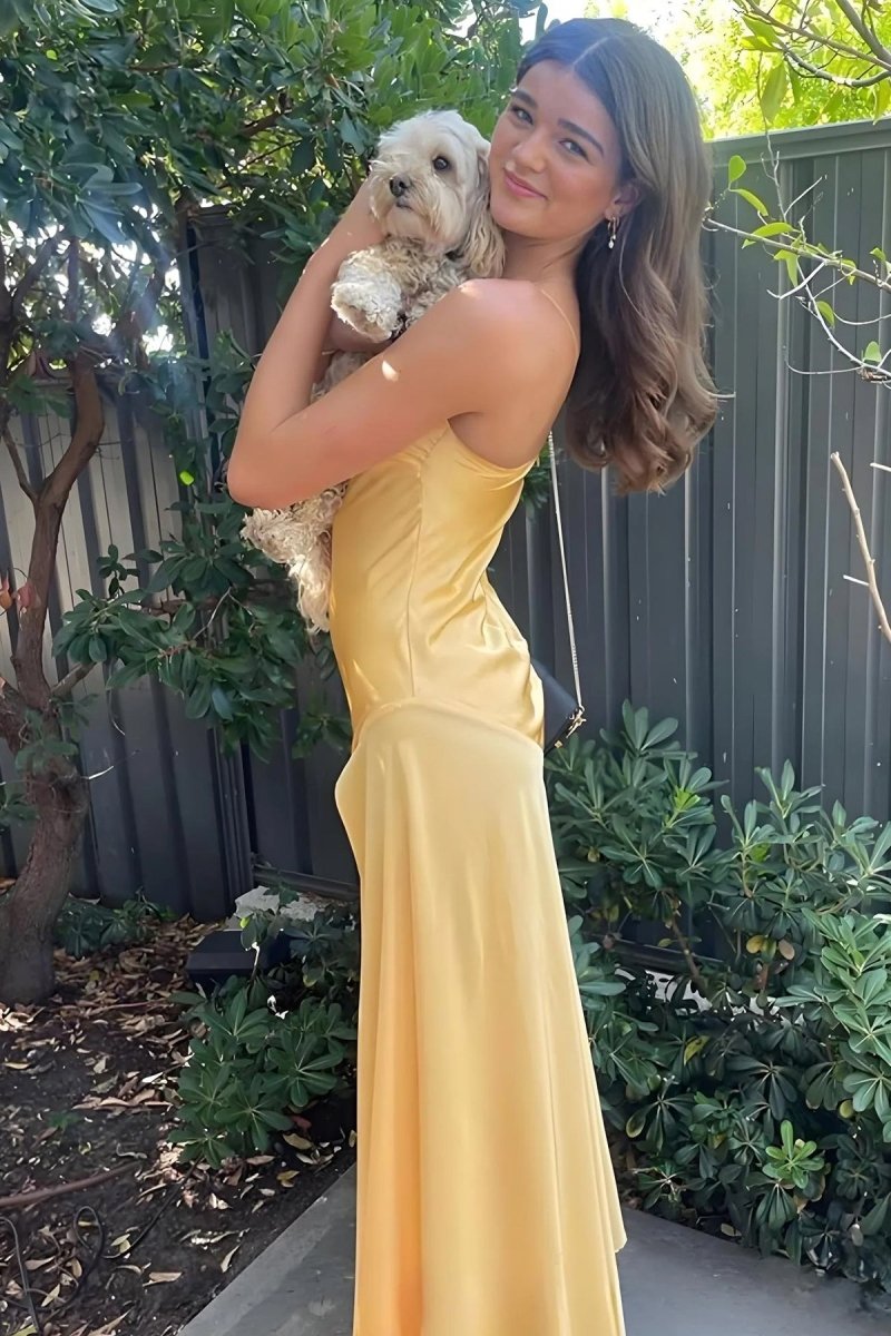 Kitri | Sweetheart Yellow Long Sheath Prom Dress With Split - KissProm