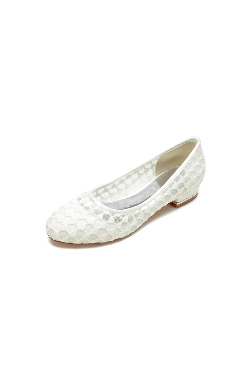 Lace Pointed Toe Wedding Flats - KissProm