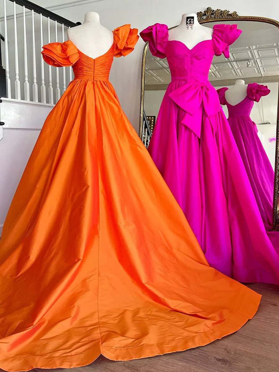 Lael | Orange Sweetheart Pleated A - Line Prom Dress With Bow - KissProm