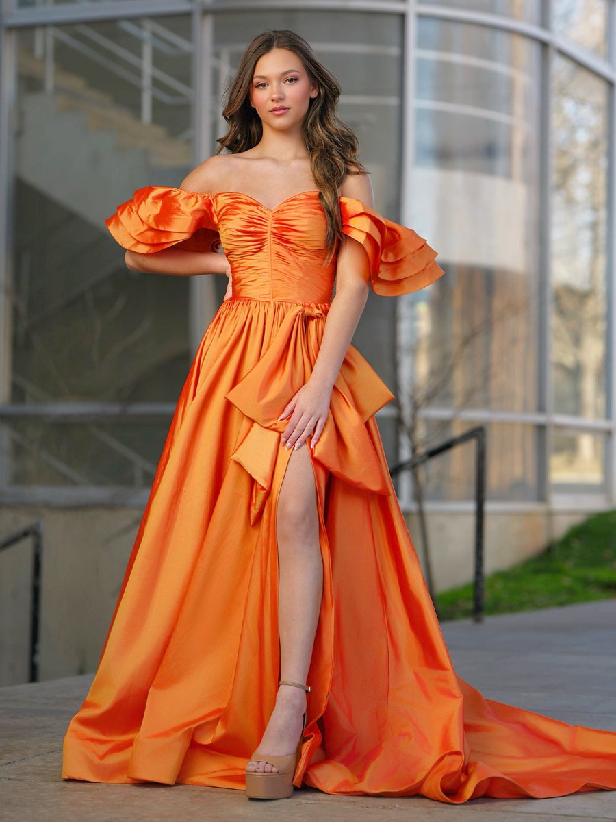 Lael | Orange Sweetheart Pleated A - Line Prom Dress With Bow - KissProm