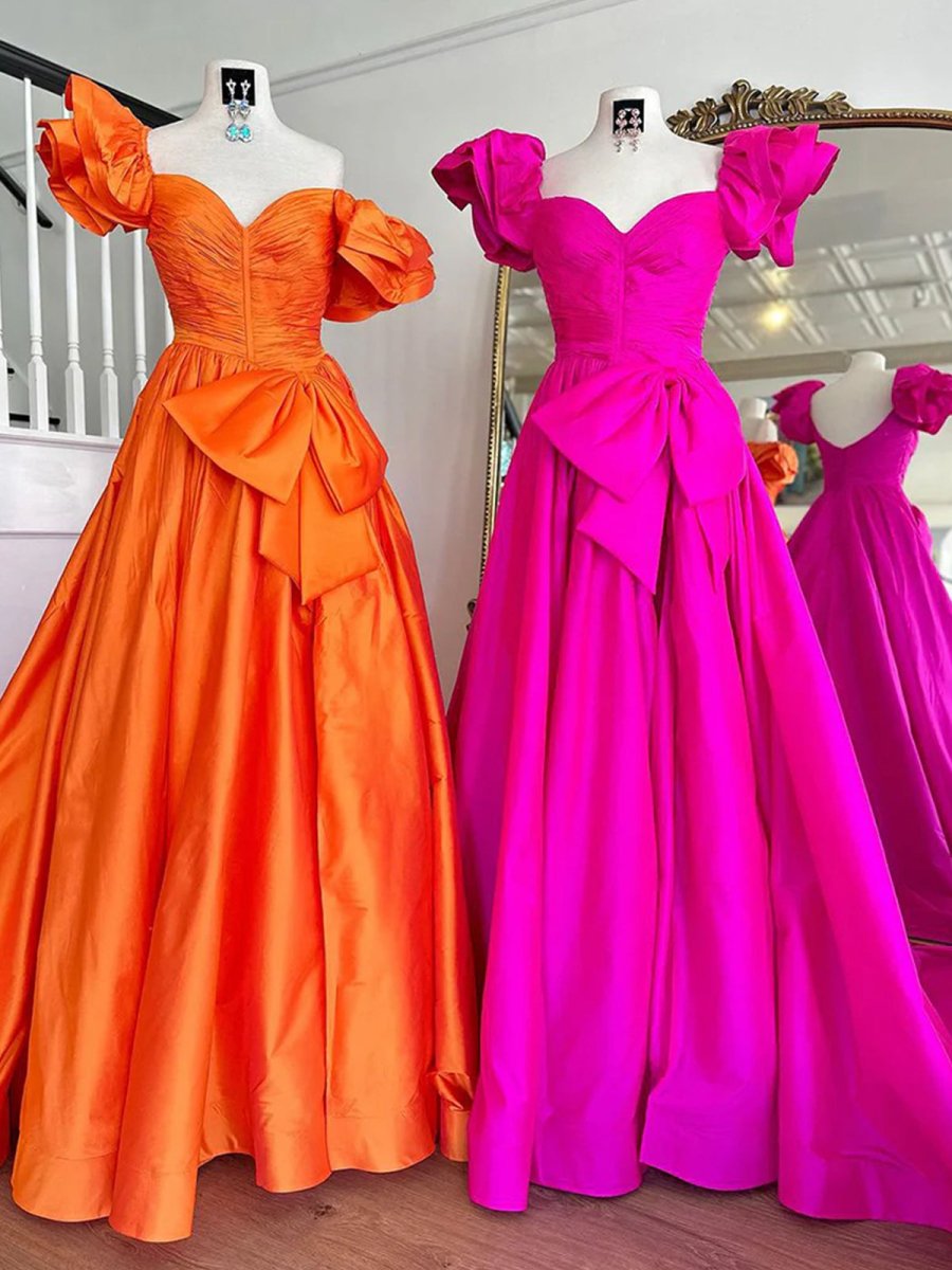 Lael | Orange Sweetheart Pleated A - Line Prom Dress With Bow - KissProm