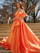 Lael | Orange Sweetheart Pleated A - Line Prom Dress With Bow - KissProm