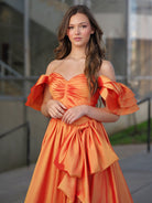 Lael | Orange Sweetheart Pleated A - Line Prom Dress With Bow - KissProm