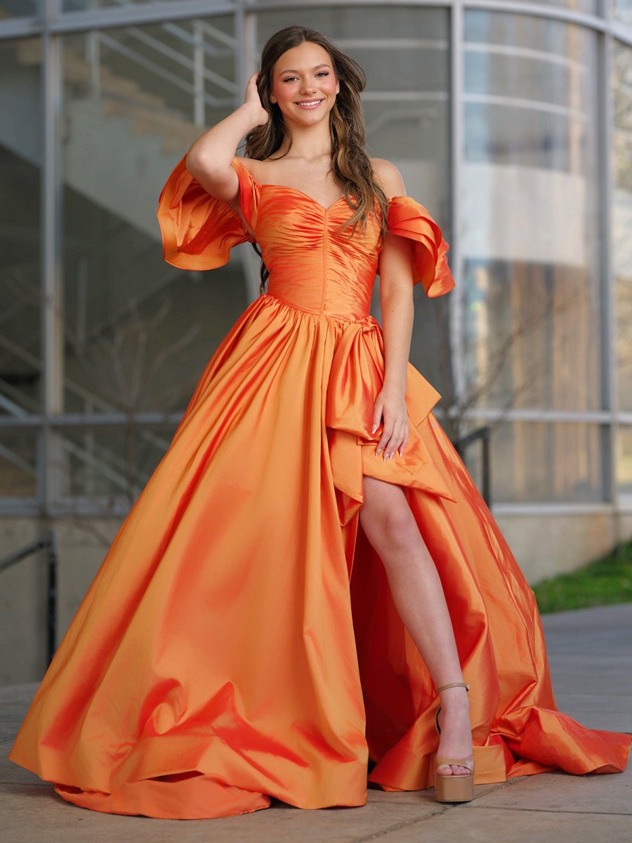 Lael | Orange Sweetheart Pleated A - Line Prom Dress With Bow - KissProm