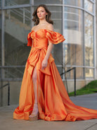 Lael | Orange Sweetheart Pleated A - Line Prom Dress With Bow - KissProm