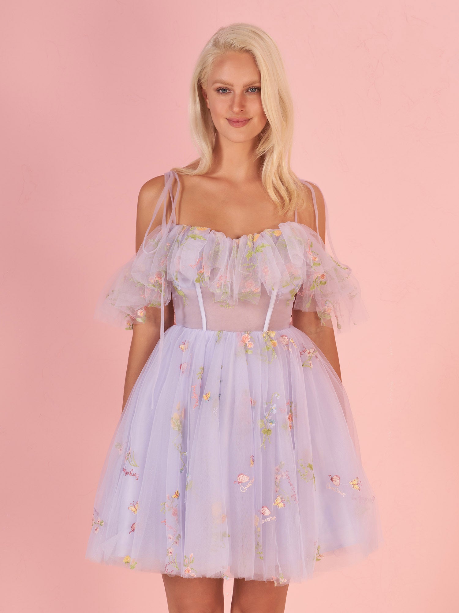 Lavender Off the Shoulder Corset Homecoming Dress with Ruffles