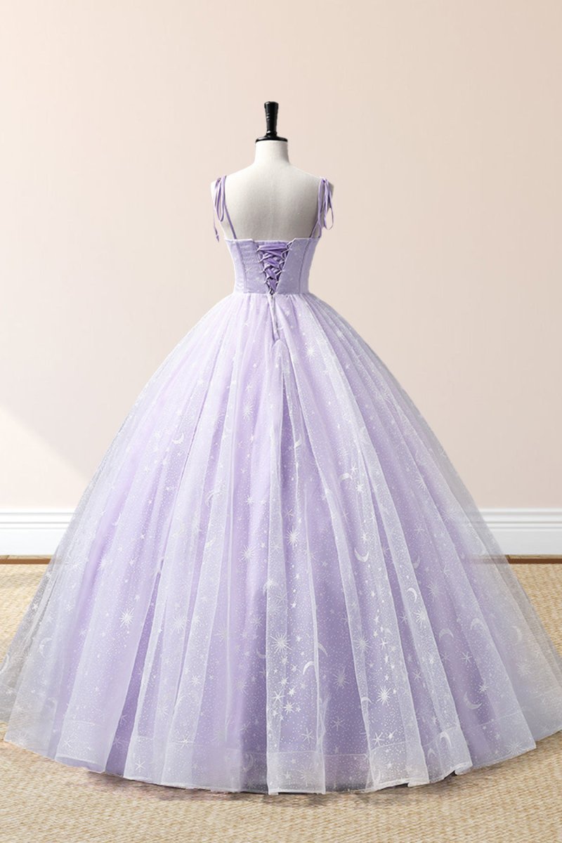 Janelle | Lavender Tulle Straps Floor Length Evening Dress, Lavender A - Line Prom Dress - KissProm