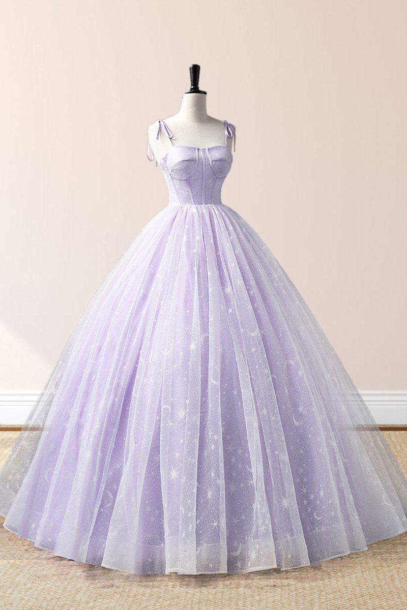 Janelle | Lavender Tulle Straps Floor Length Evening Dress, Lavender A - Line Prom Dress - KissProm