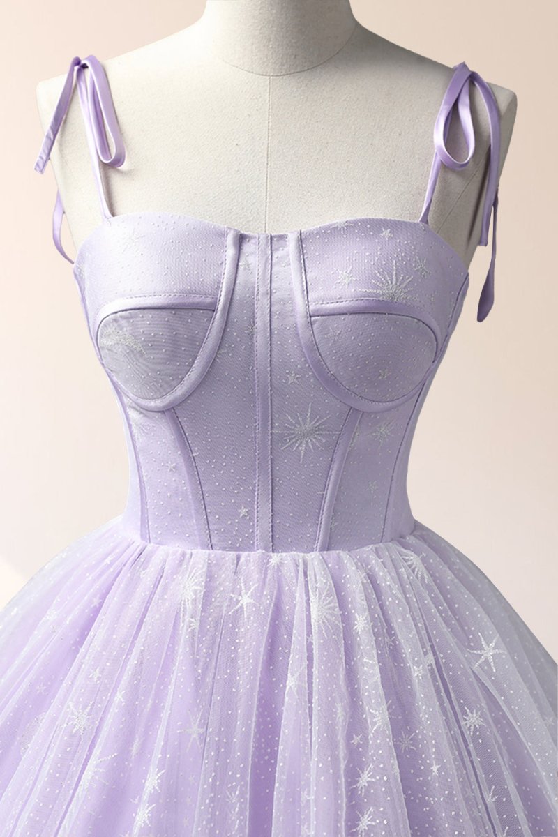 Janelle | Lavender Tulle Straps Floor Length Evening Dress, Lavender A - Line Prom Dress - KissProm