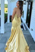 Leroy | Mermaid Yellow V - Neck Metallic Long Prom Dresses with Slit - KissProm