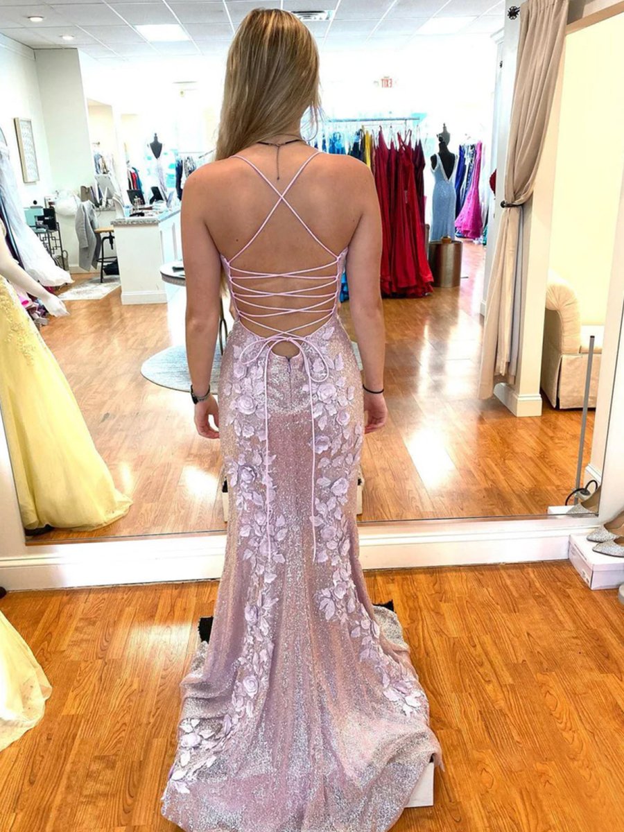 Haisley | Sheath Spaghetti Straps Sequin Prom Dress With 3D Appliques - KissProm