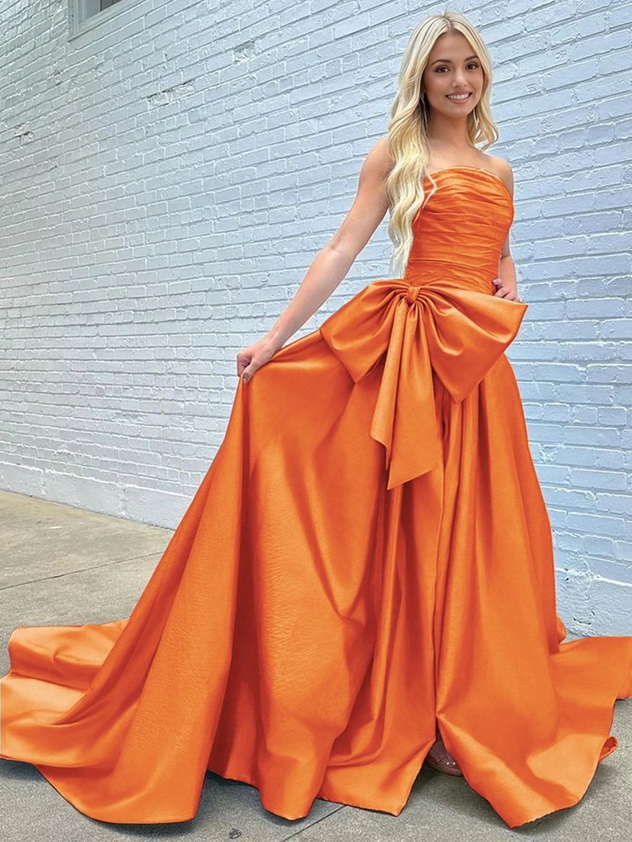 Maisie |A - line Strapless Taffeta Long Prom Dress With Slit - KissProm