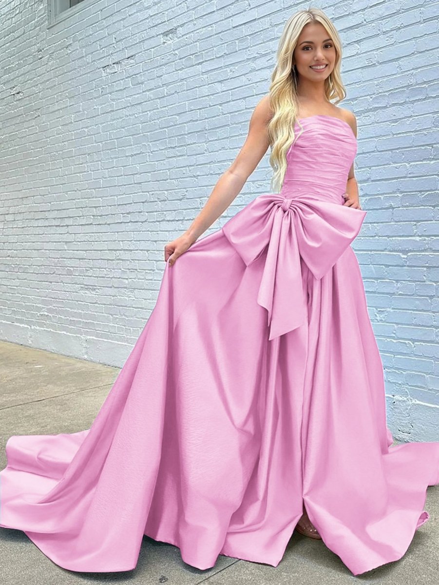 Maisie |A - line Strapless Taffeta Long Prom Dress With Slit - KissProm