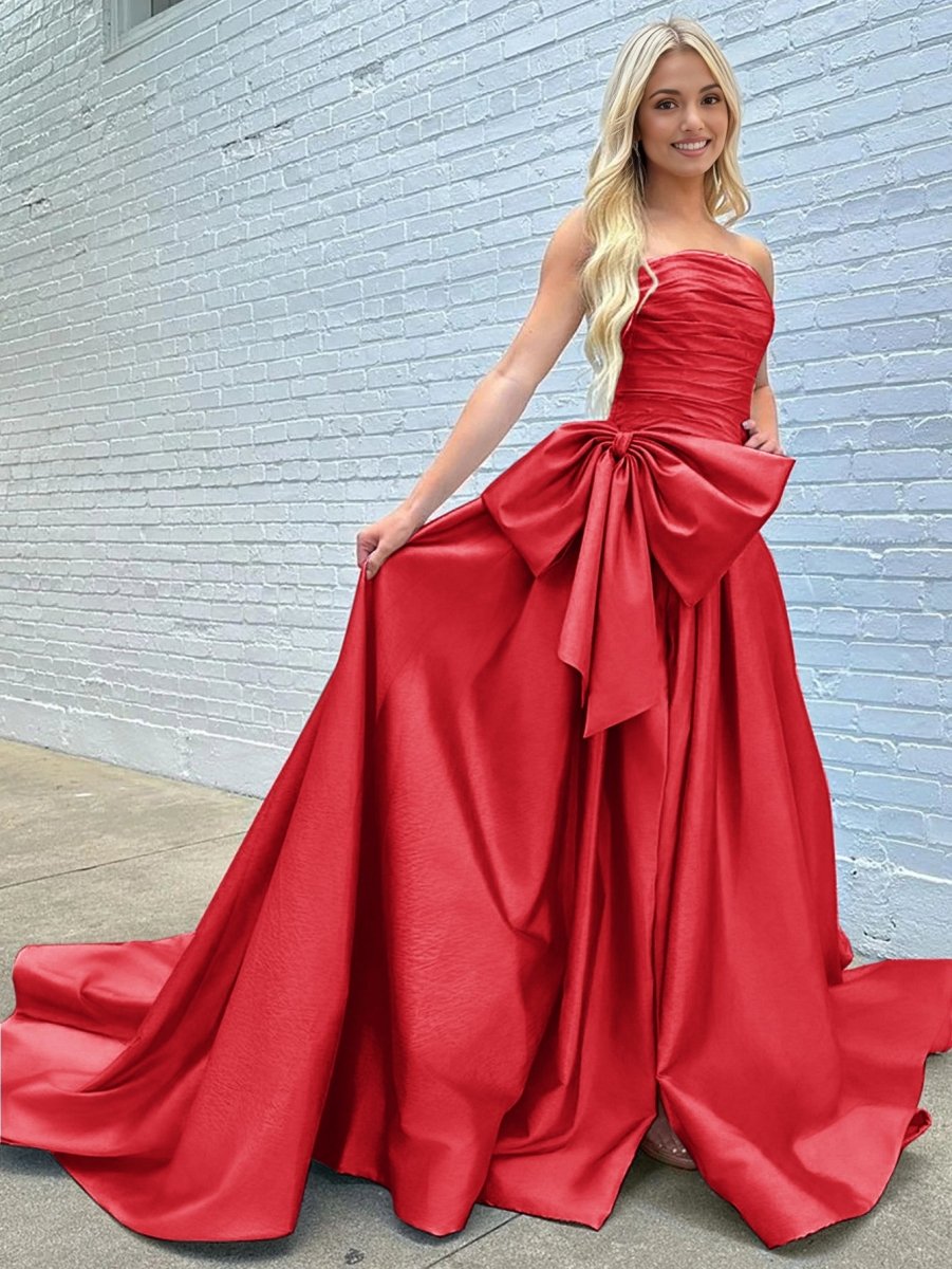 Maisie |A - line Strapless Taffeta Long Prom Dress With Slit - KissProm