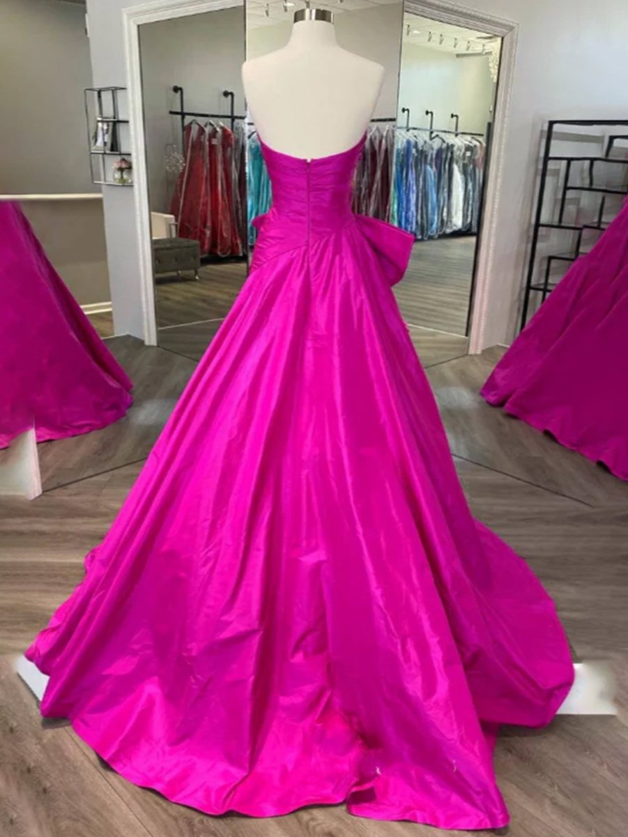 Maisie |A - line Strapless Taffeta Long Prom Dress With Slit - KissProm