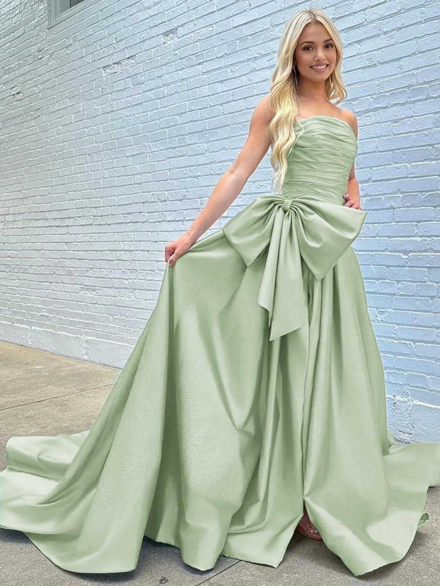 Maisie |A - line Strapless Taffeta Long Prom Dress With Slit - KissProm