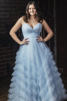 Light Blue Strapless Ruffle Long Prom Dress - KissProm