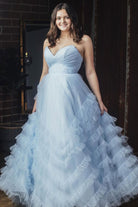 Light Blue Strapless Ruffle Long Prom Dress - KissProm