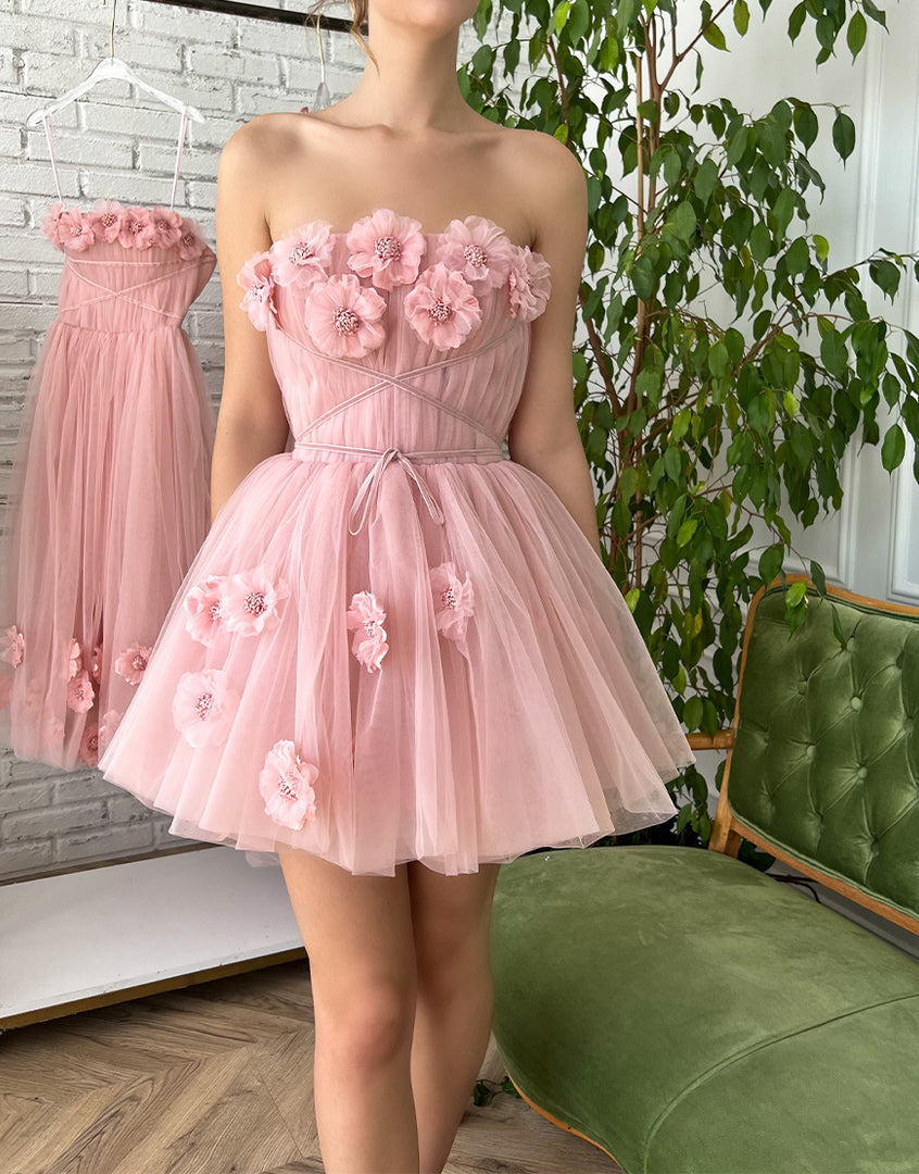 Baby pink short hot sale prom dresses