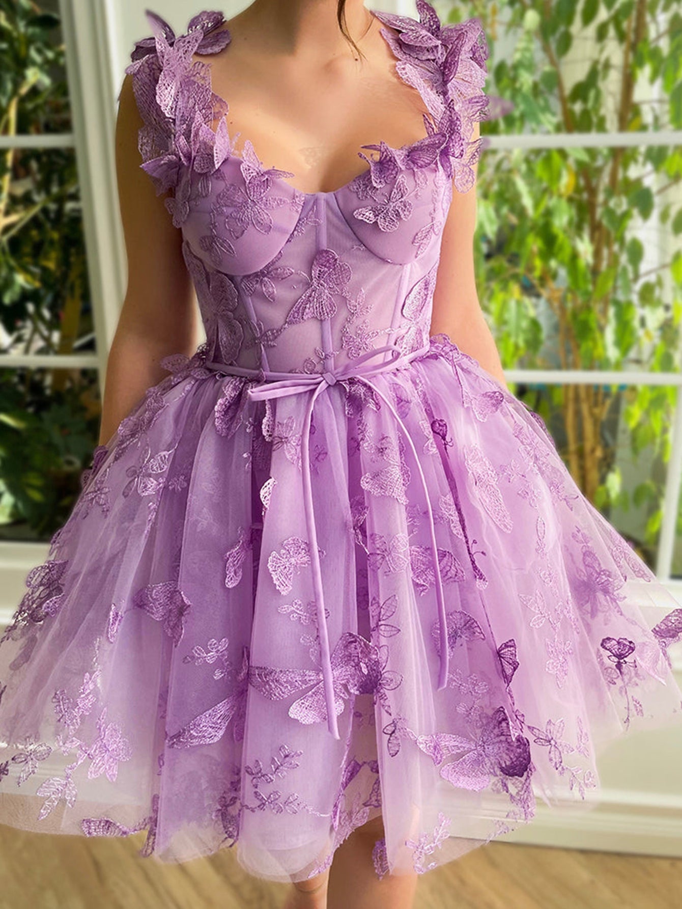 Natalie |Aline Lilac Corset Short Tulle Prom Dress with 3D Butterflies |  KissProm