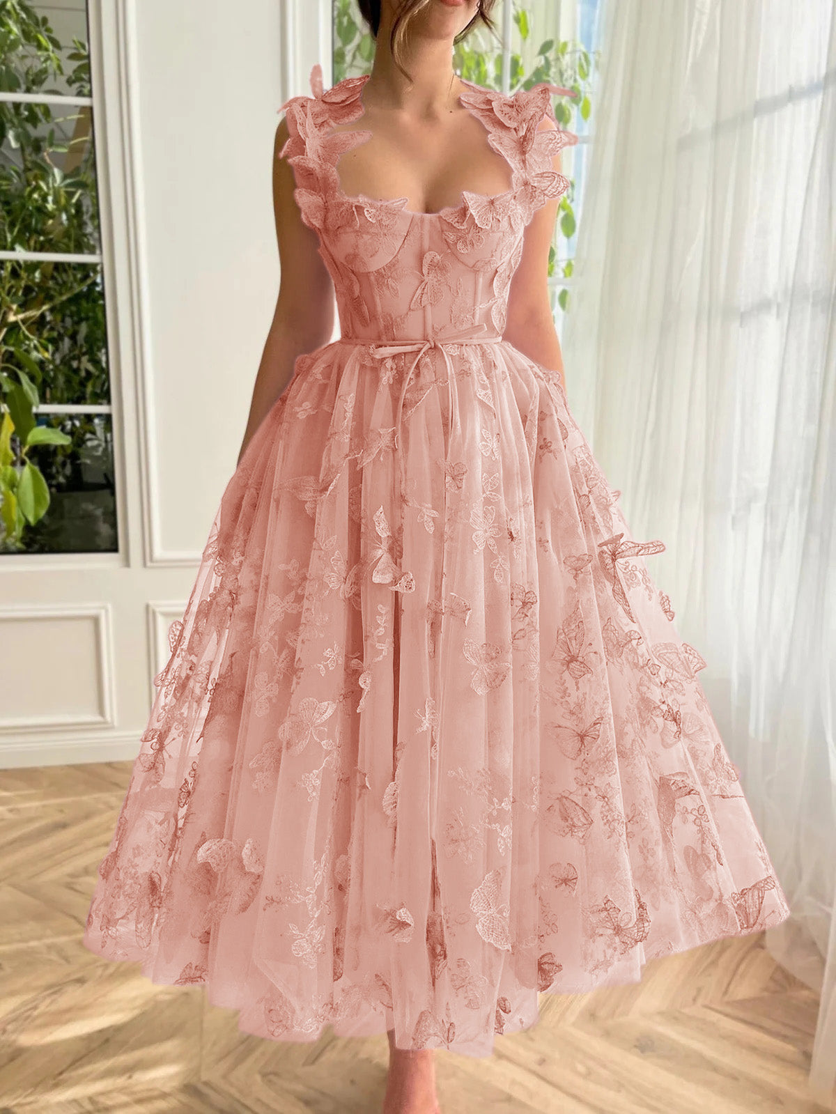 Pink midi shops prom dress