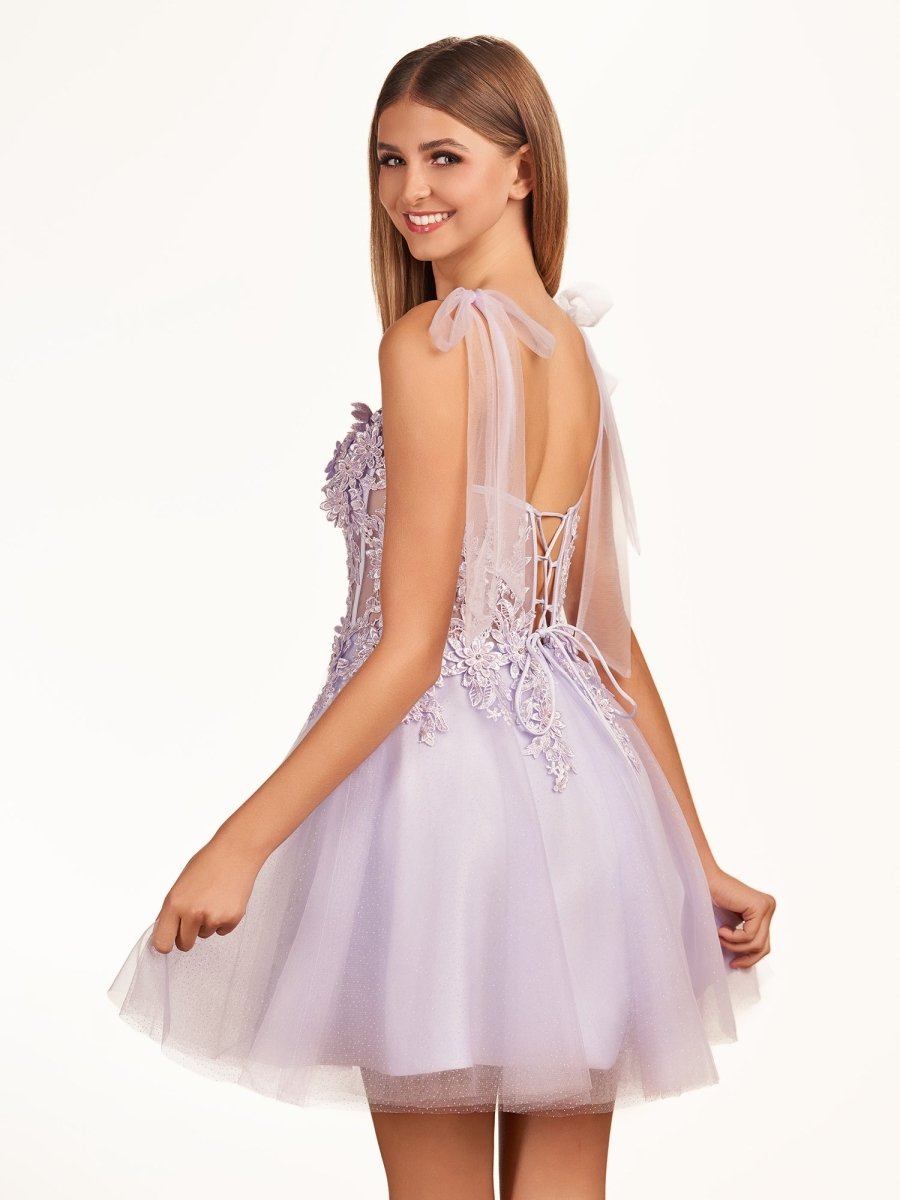 Sierra | Lavender Floral Appliques Sweetheart A - Line Short Homecoming Dress - KissProm