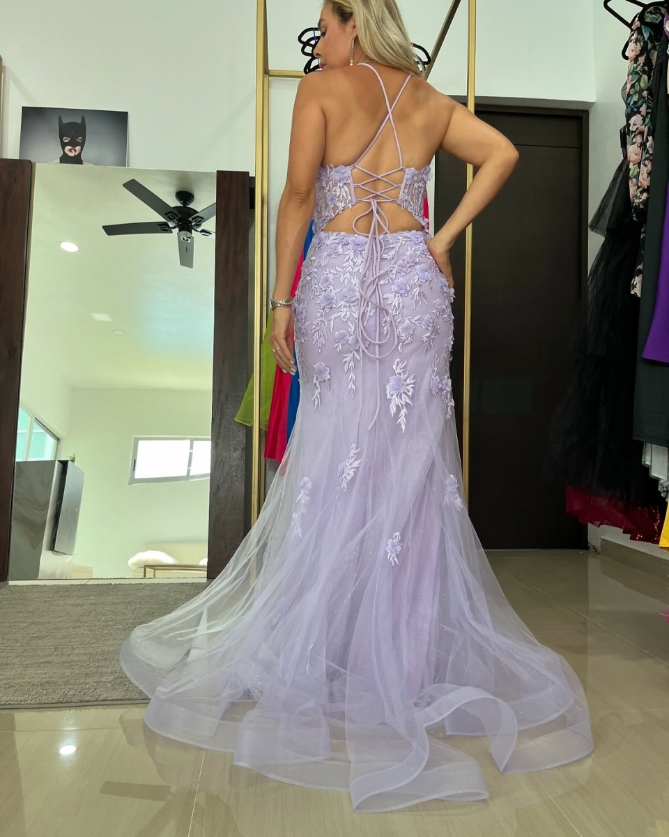 Armani |Lilac Mermaid Scoop Neck Prom Dress with Appliques - KissProm