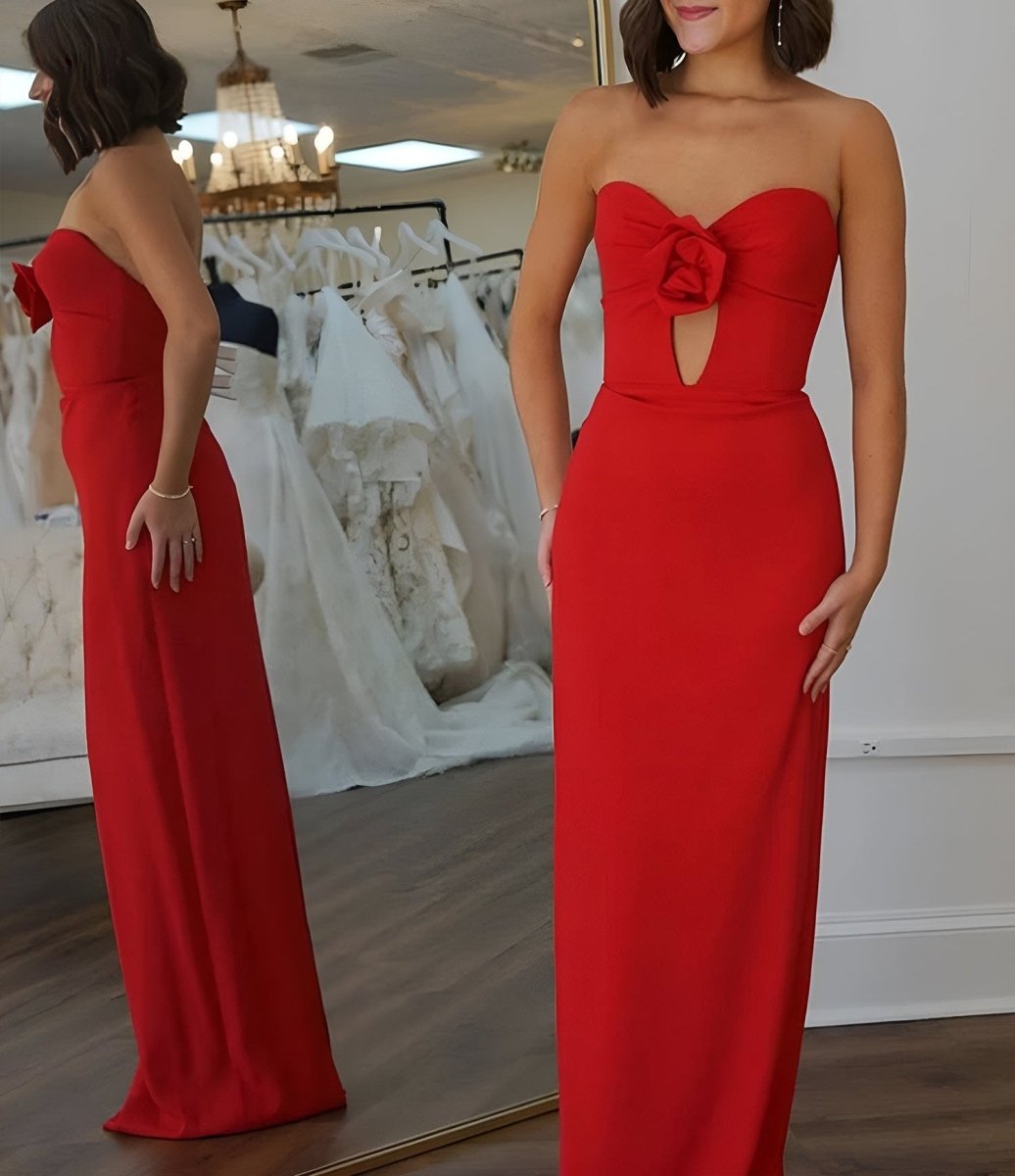 Lindy | Red Sweetheart Satin Mermaid Long Prom Dress - KissProm