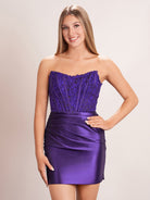 Linia|Sheath Royal Blue Strapless Corset Homecoming Dress - KissProm