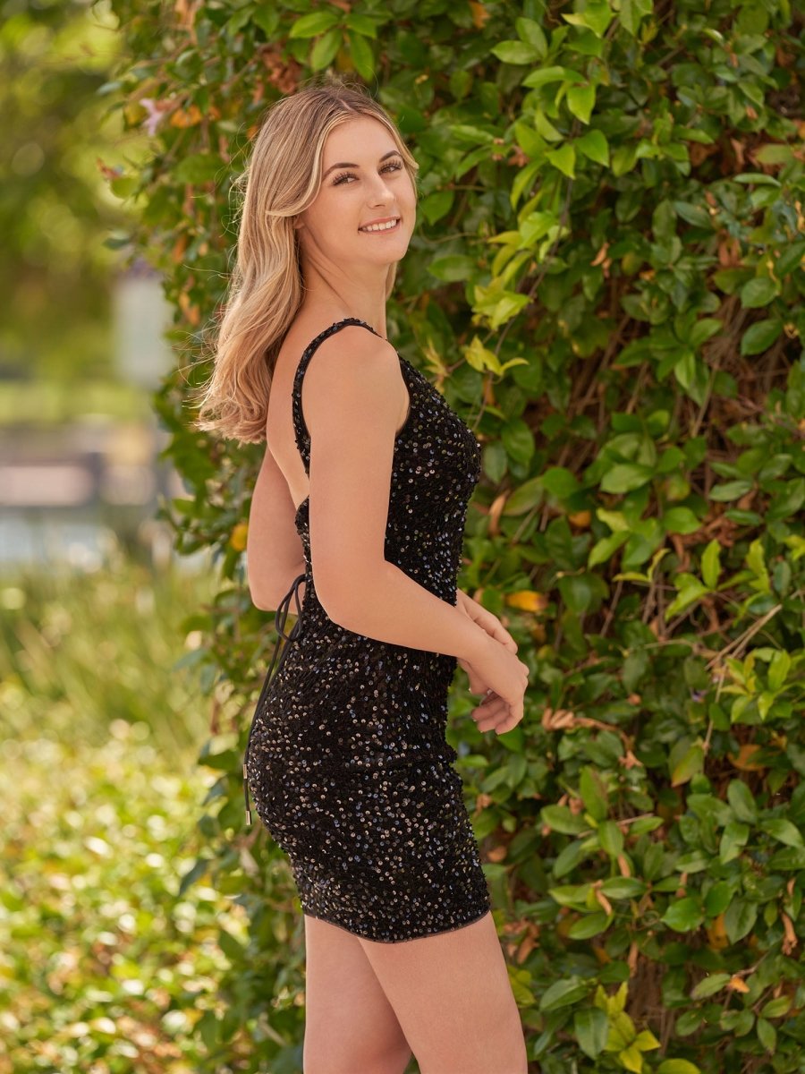 Linnea | Tight Sequins Black One Shoulder Homecoming Dress - KissProm