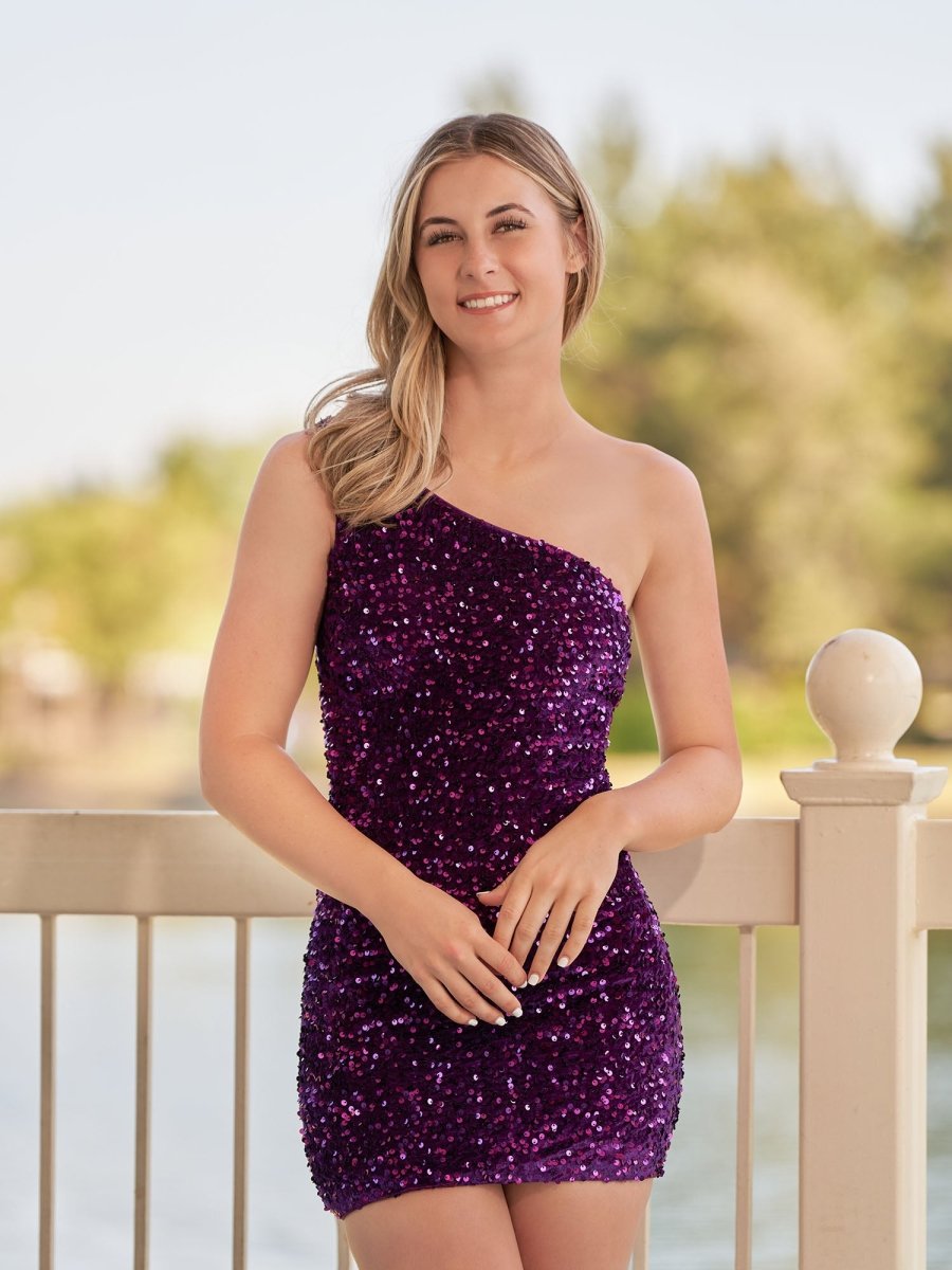 Linnea | Tight Sequins Black One Shoulder Homecoming Dress - KissProm