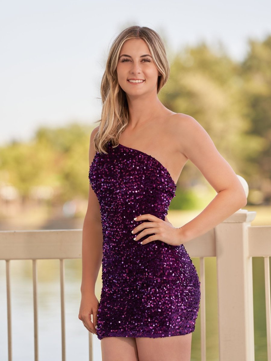 Linnea | Tight Sequins Black One Shoulder Homecoming Dress - KissProm